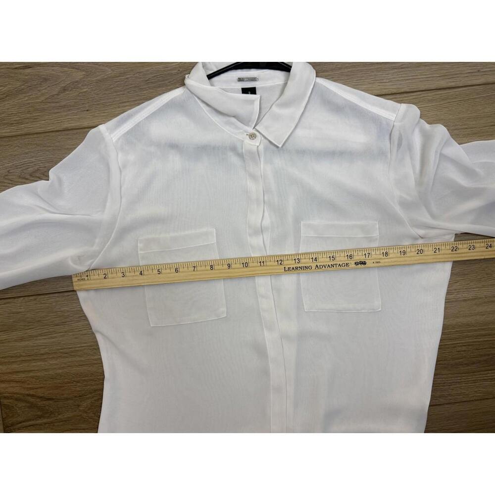 Chico's Black Label Shirt Womens 2 White Sheer Button Front Tunic High Low Hem - Picture 6 of 10